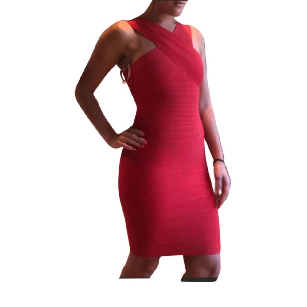 Herve Ledger bandage criss cross midi dress